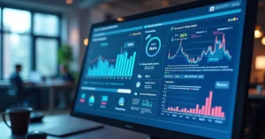 Dashboard digital com gráficos e interface de gestão de cobrança automatizada por IA